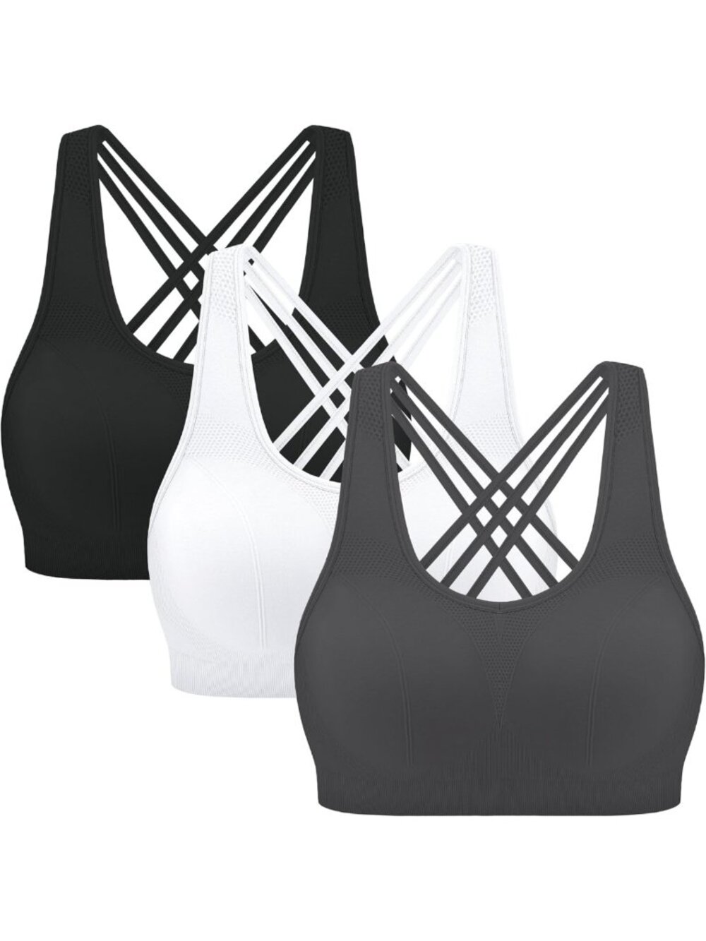 Padded Seamless Strappy Sports Bra for Women - 3 Pack for Yoga & Gym Fitness